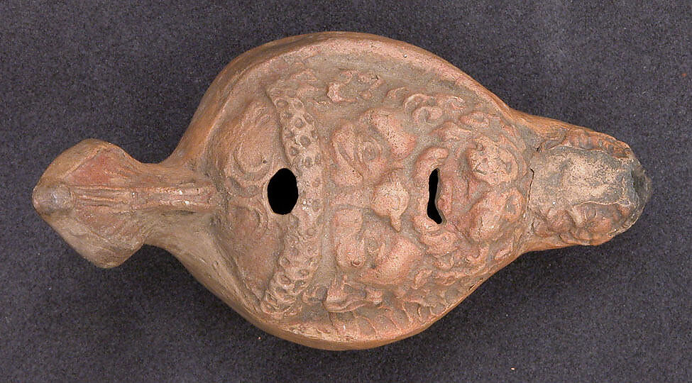 Lamp in the Form of a Mask, Earthenware; molded 