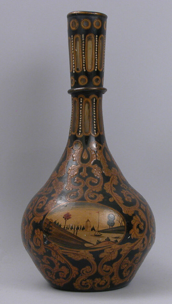 Vase with Landscape Vignette, Glass; blown and painted