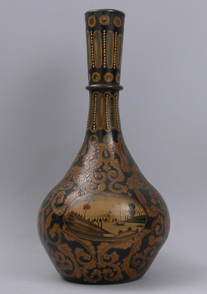 Vase with Landscape Vignette, Glass; blown and painted