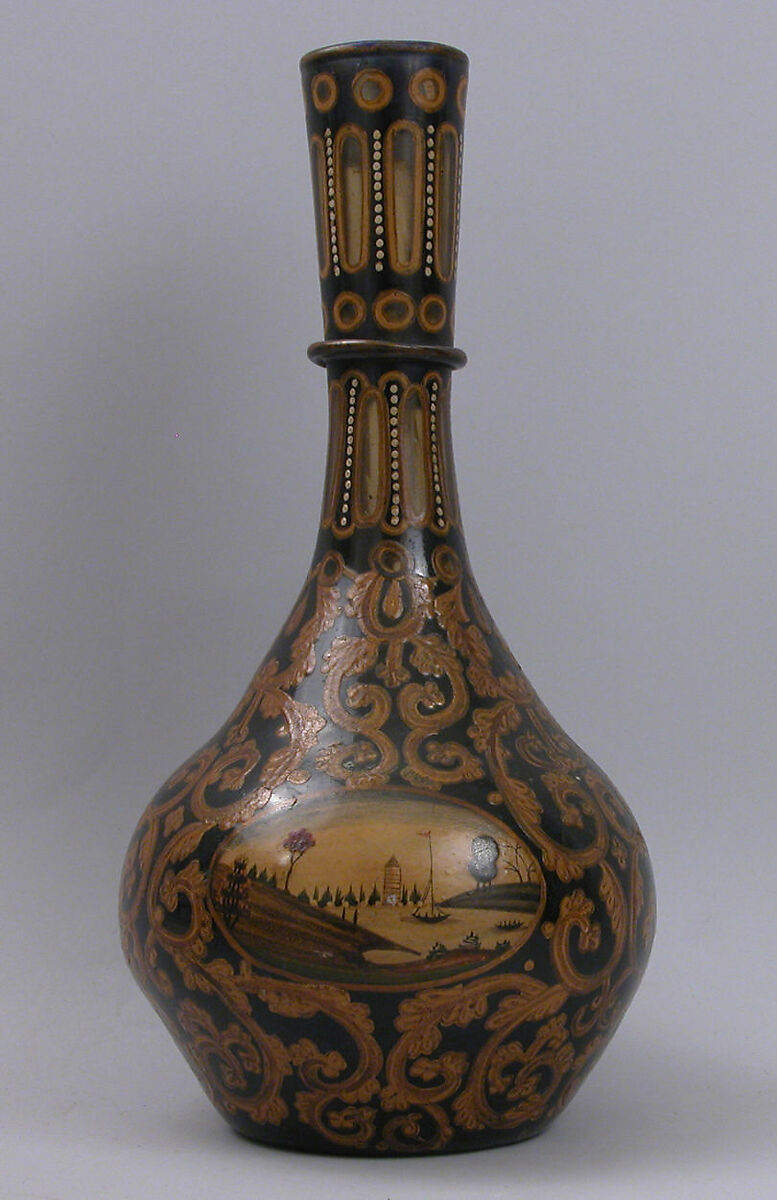 Vase with Landscape Vignette, Glass; blown and painted