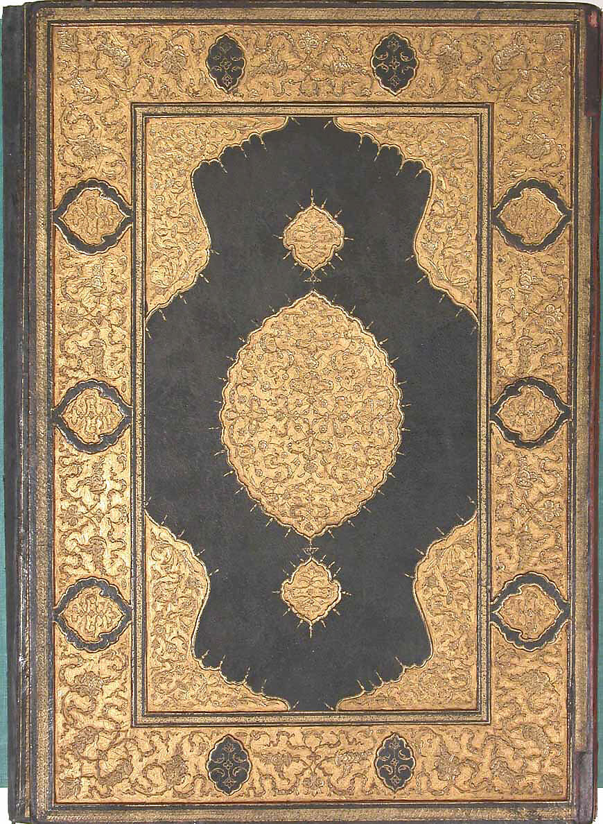 Qur'an Manuscript, Opaque watercolor, ink, and gold on paper; gilt-stamped leather