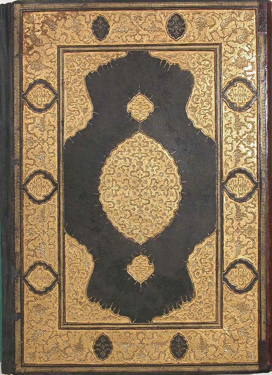 Qur'an Manuscript, Opaque watercolor, ink, and gold on paper; gilt-stamped leather