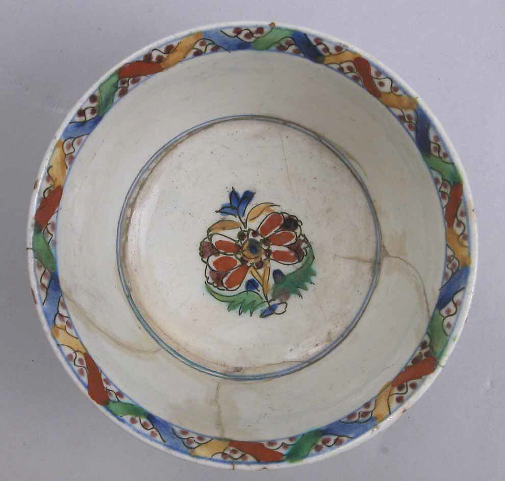 Bowl, Stonepaste; polychrome painted under transparent glaze