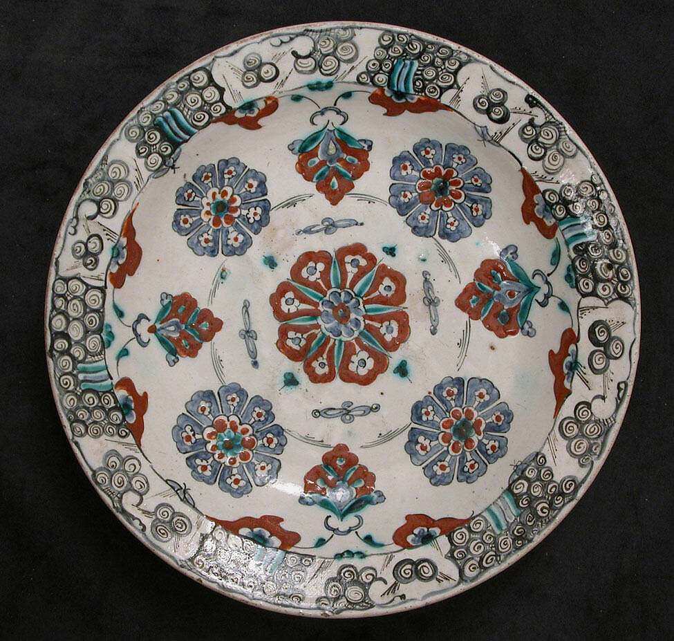 Dish, Stonepaste; painted and glazed 