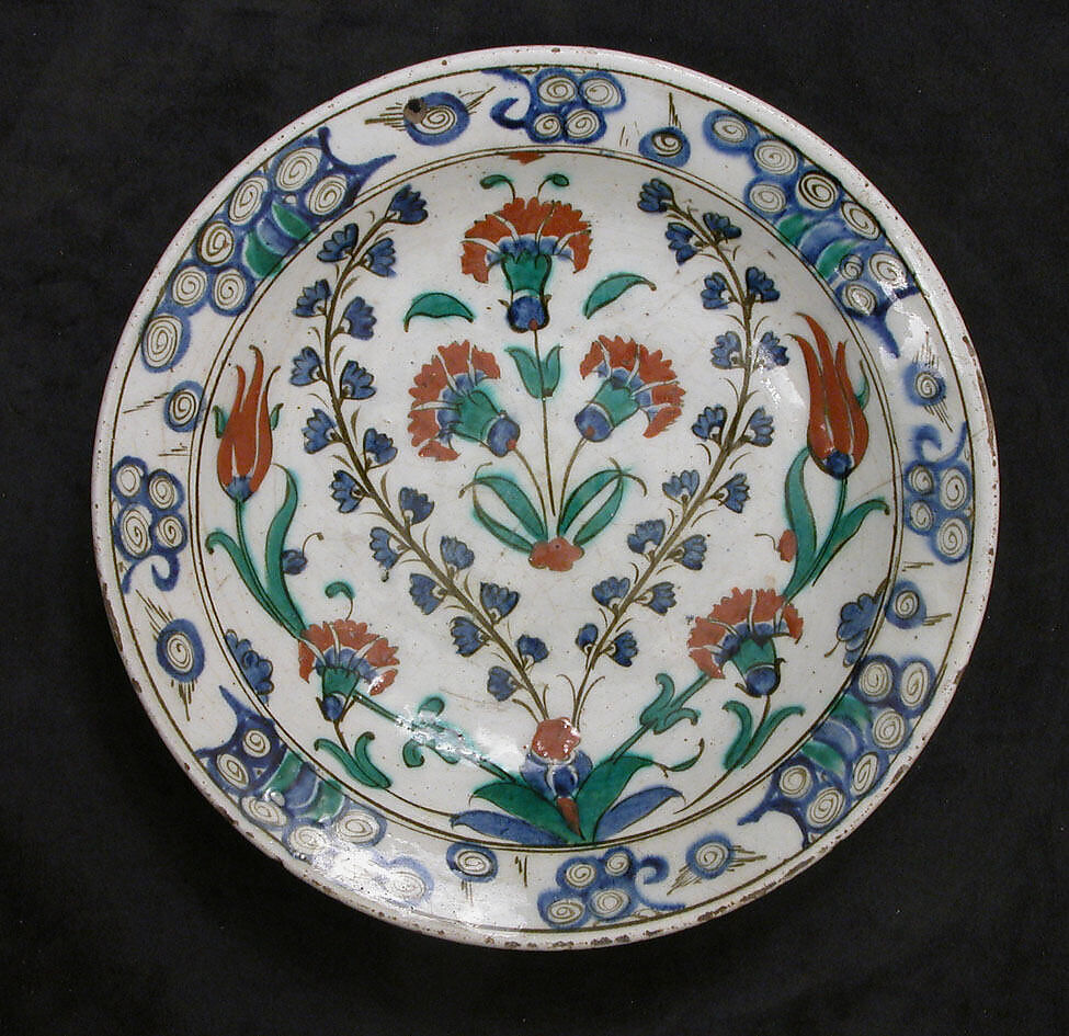 Dish, Stonepaste; painted and glazed 