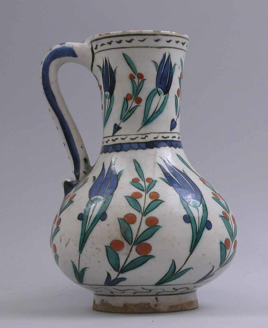 Ewer, Stonepaste; polychrome painted under transparent glaze 