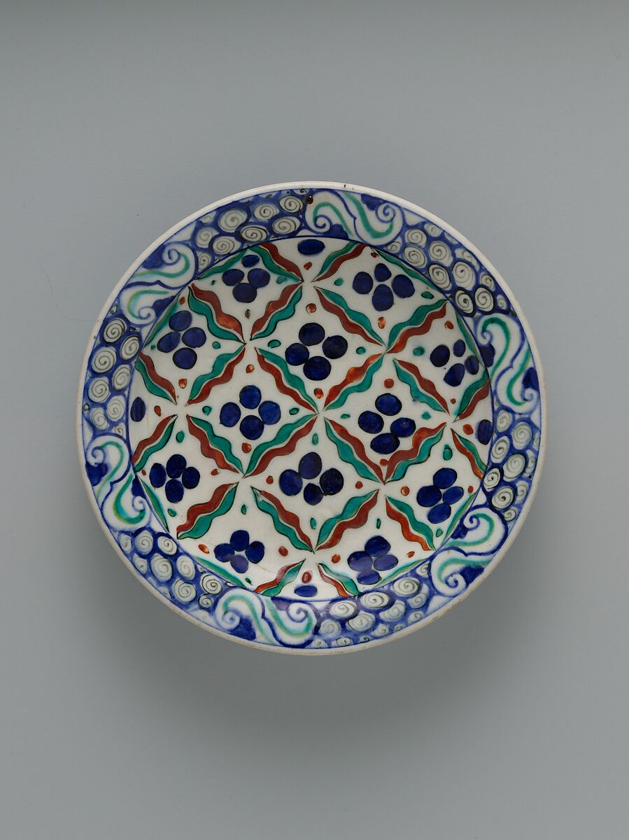 Dish with 'Cintamani' and Tiger-stripe Pattern, Stonepaste; polychrome painted under transparent glaze 