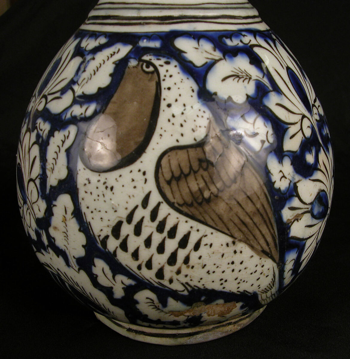 Pear-Shaped Bottle with Birds, Stonepaste; polychrome painted under transparent glaze