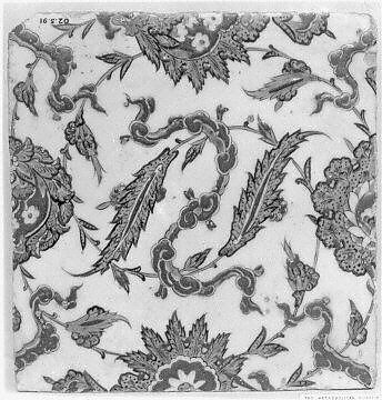 Tile with Floral and Cloud-band Design, Stonepaste; polychrome painted under transparent glaze