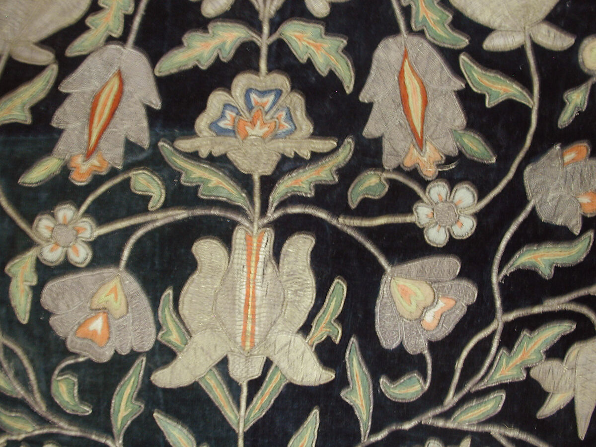 Hanging, Velvet, silk, metal wrapped thread; embroidered