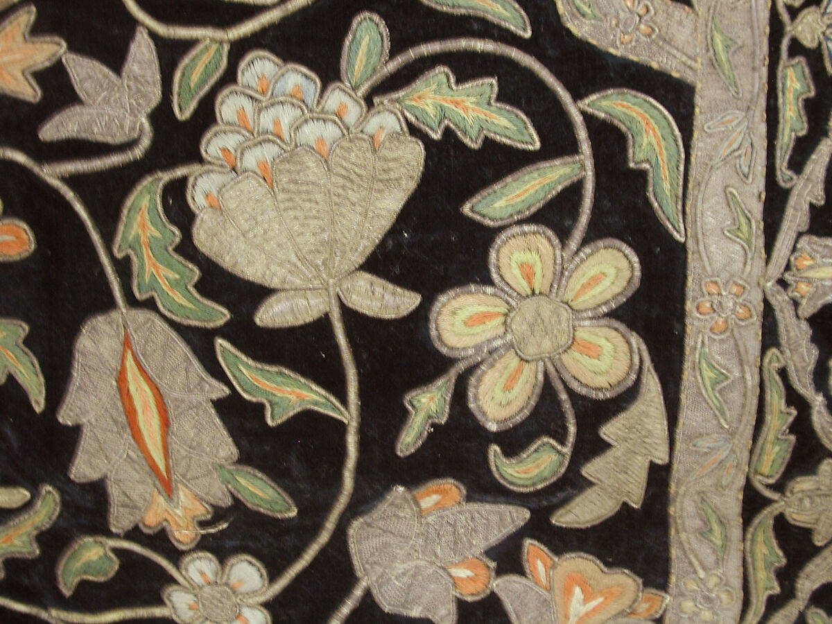 Hanging, Velvet, silk, metal wrapped thread; embroidered