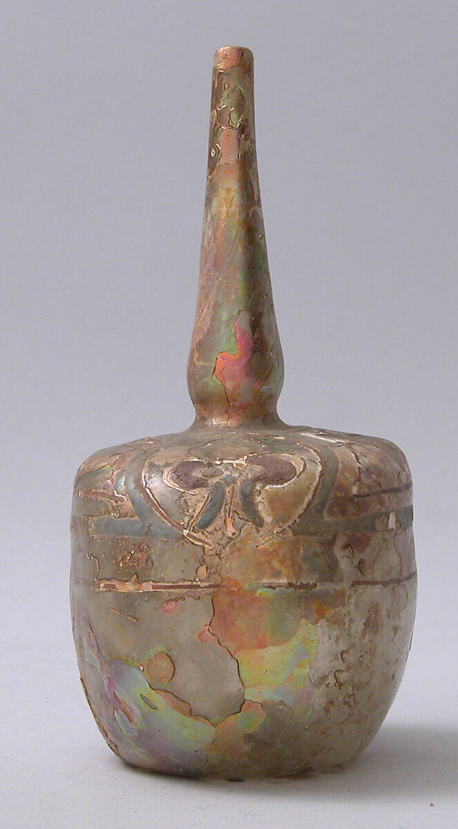 Bottle (Qumqum), Glass; blown, painted, tooled on the pontil