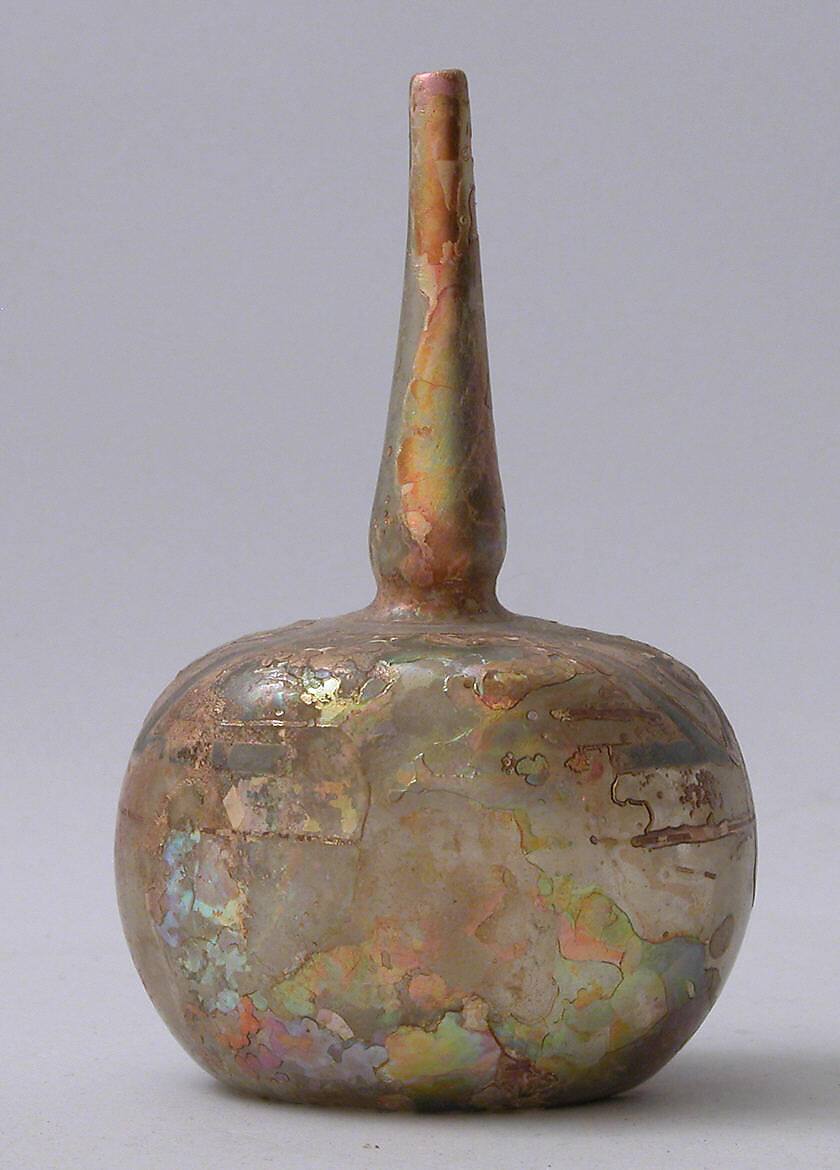 Bottle (Qumqum), Glass; blown, painted, tooled on the pontil 