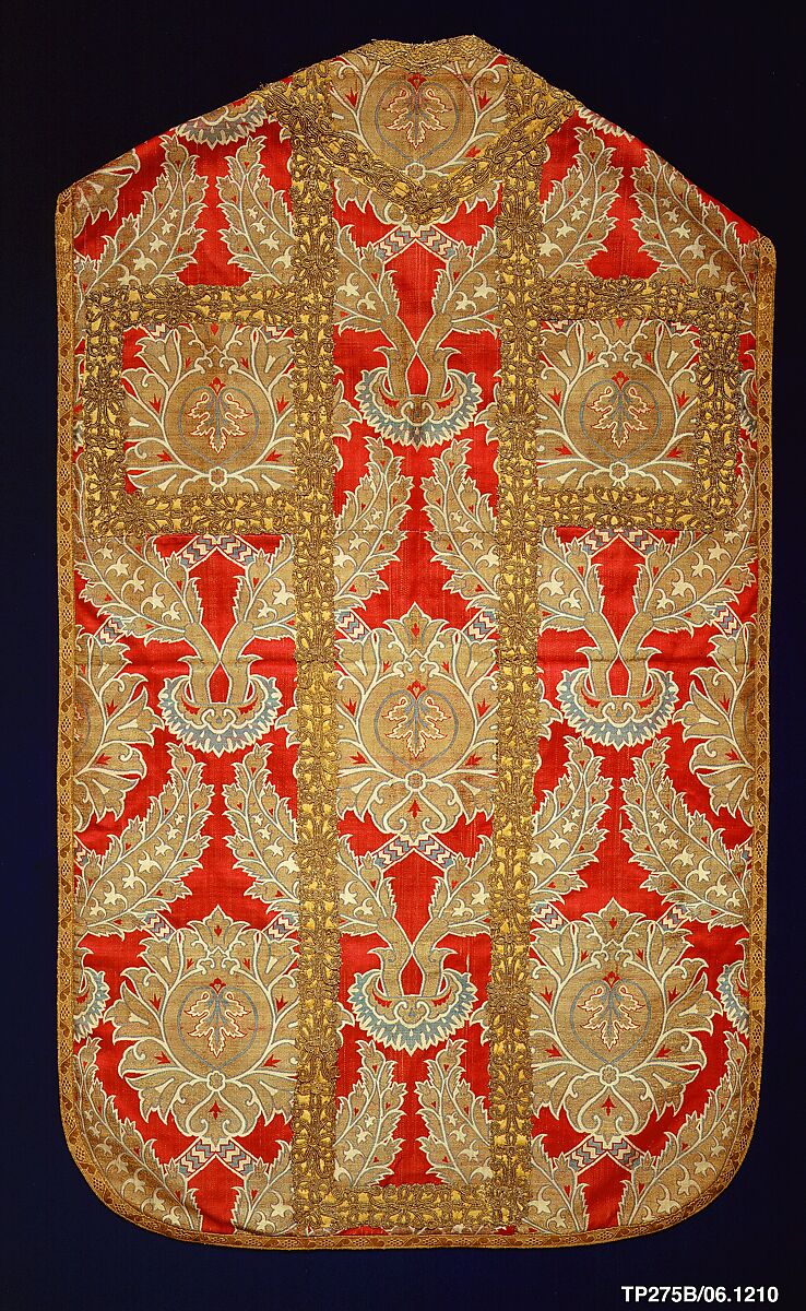 Chasuble, Silk, metal wrapped thread; lampas (kemha)