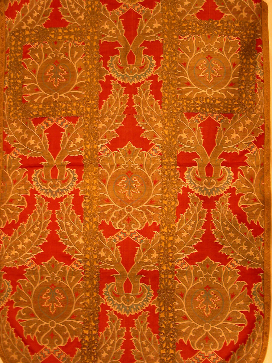 Chasuble, Silk, metal wrapped thread; lampas (kemha)