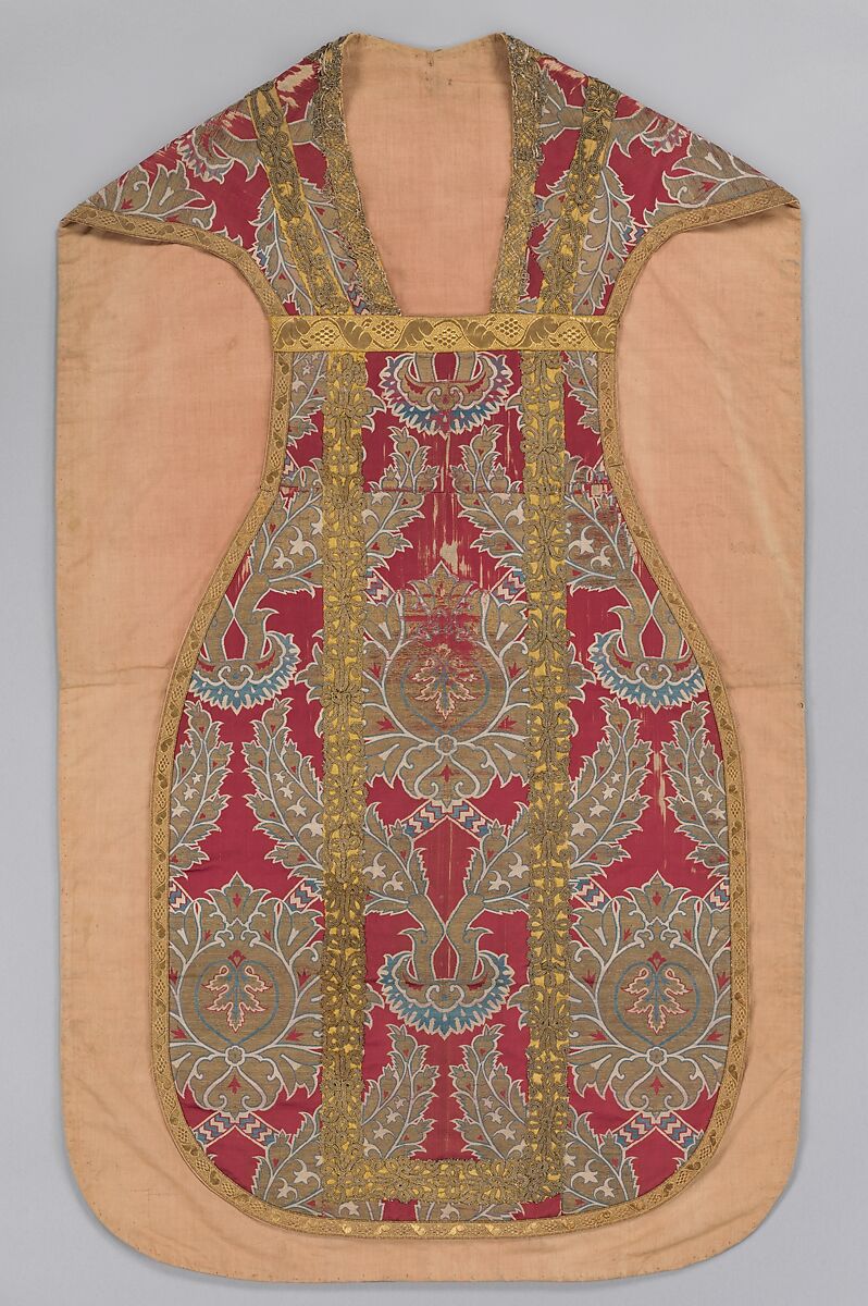 Chasuble, Silk, metal wrapped thread; lampas (kemha)