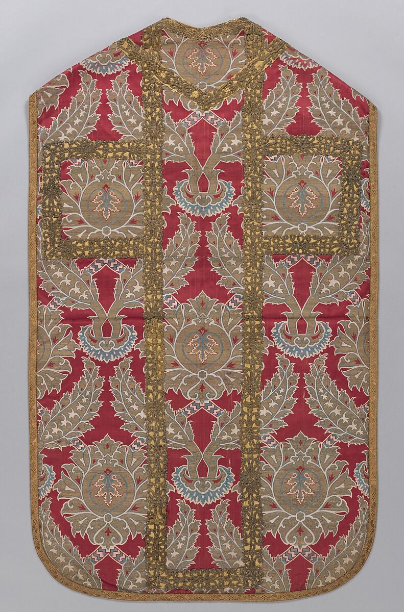 Chasuble, Silk, metal wrapped thread; lampas (kemha) 