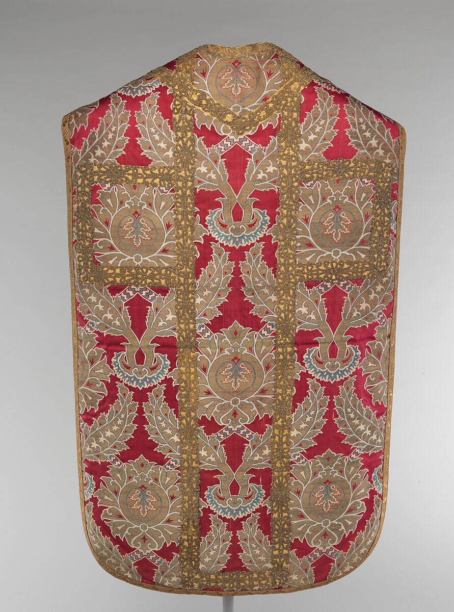 Chasuble, Silk, metal wrapped thread; lampas (kemha)