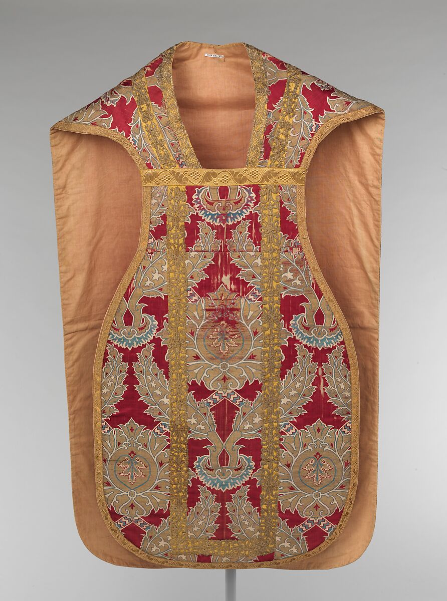 Chasuble, Silk, metal wrapped thread; lampas (kemha)