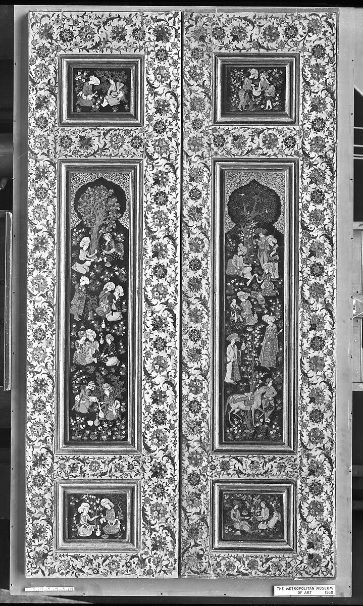 Door Panel; One of a Pair, Wood; painted, gilded, and lacquered