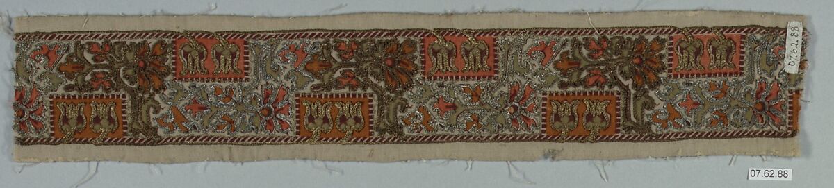 Textile Fragment, Wool, silk, and metal wrapped thread 