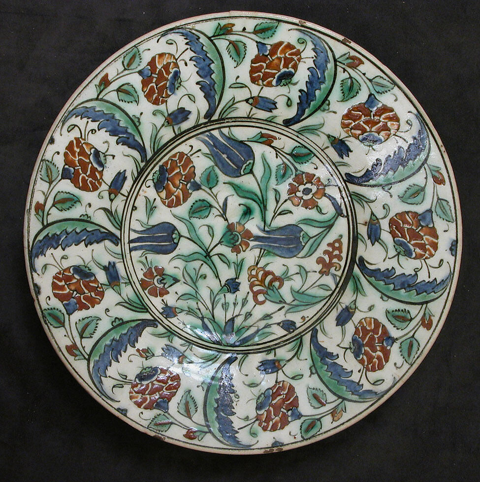 Dish, Stonepaste; painted and glazed 