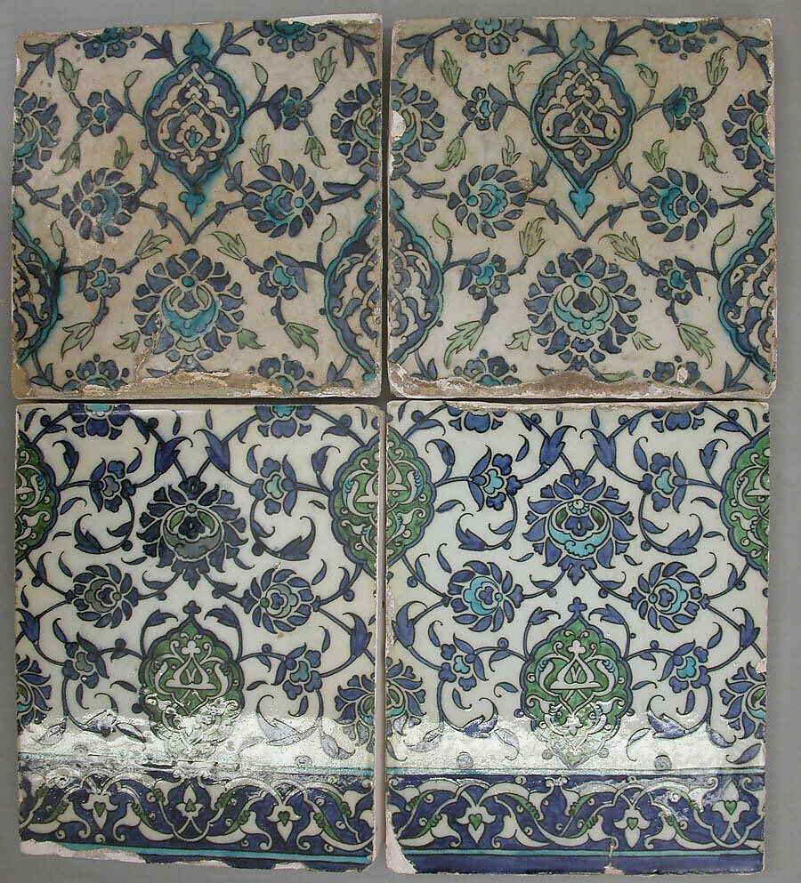 Tiles, Stonepaste; painted and glazed 