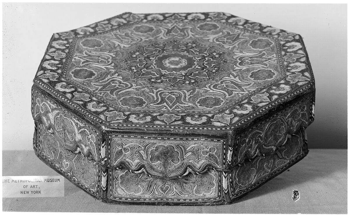 Box, Leather; cover embroidered 