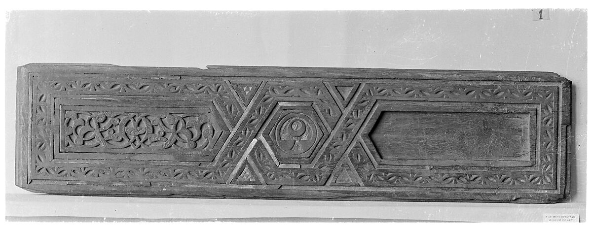 Panel, Wood; carved and inlaid with bone or ivory