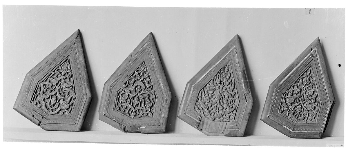 Panel from a Minbar, Wood; carved, inlaid with ivory and wood, traces of paint