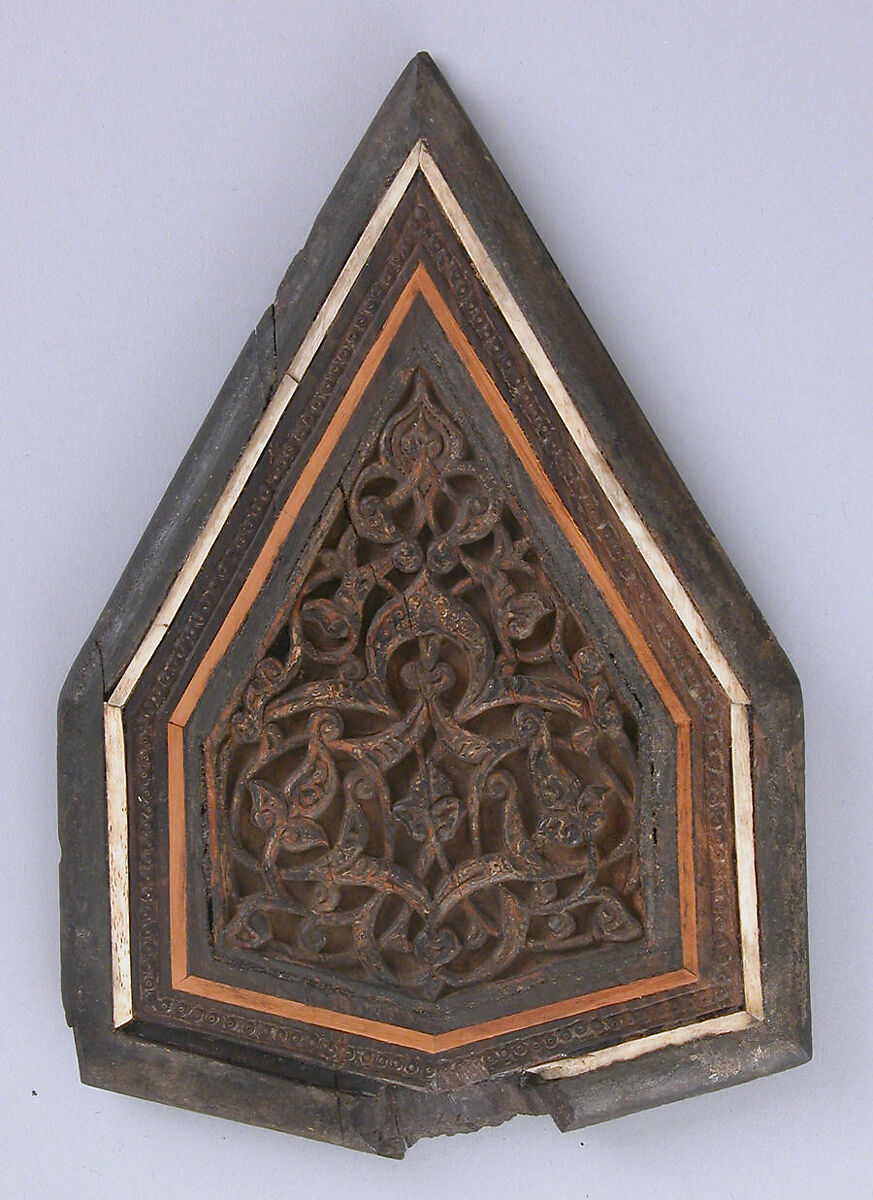 Panel from a Minbar, Wood; carved, inlaid with ivory and wood 