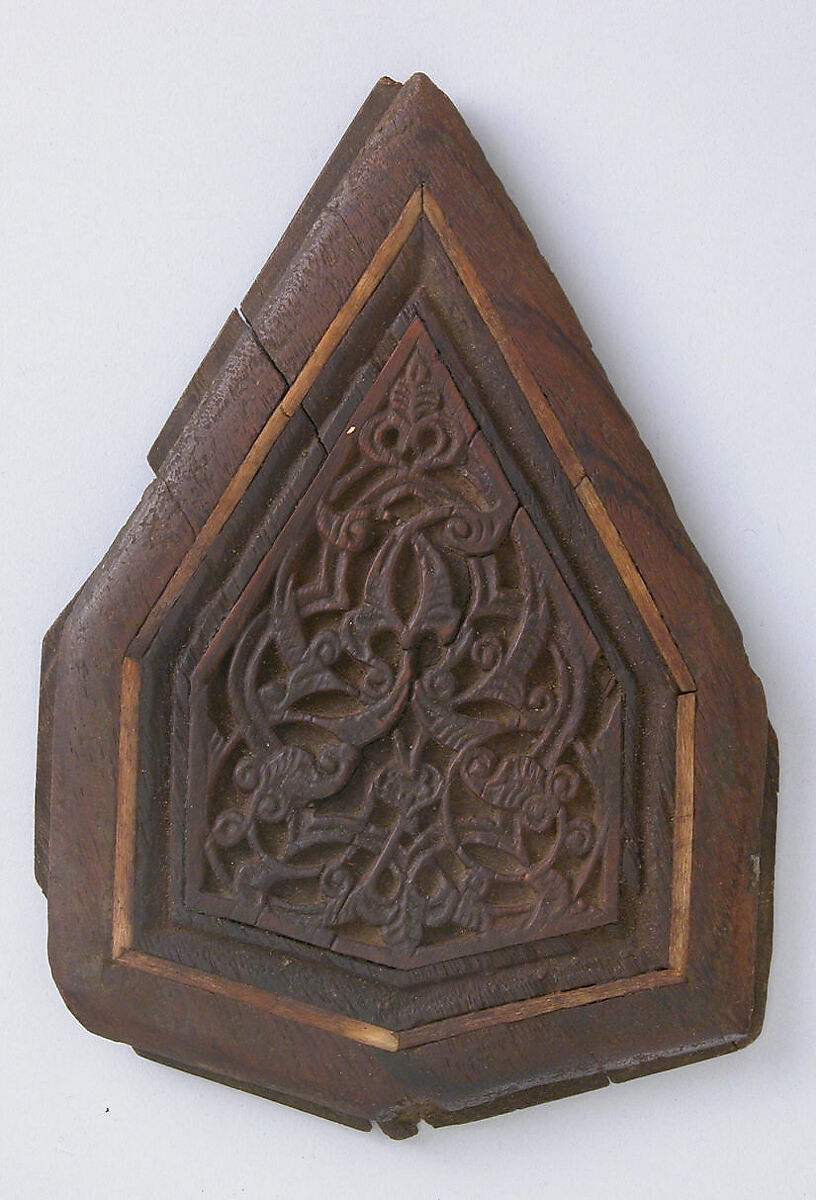Panel, Wood; carved, inlaid with ivory or bone 
