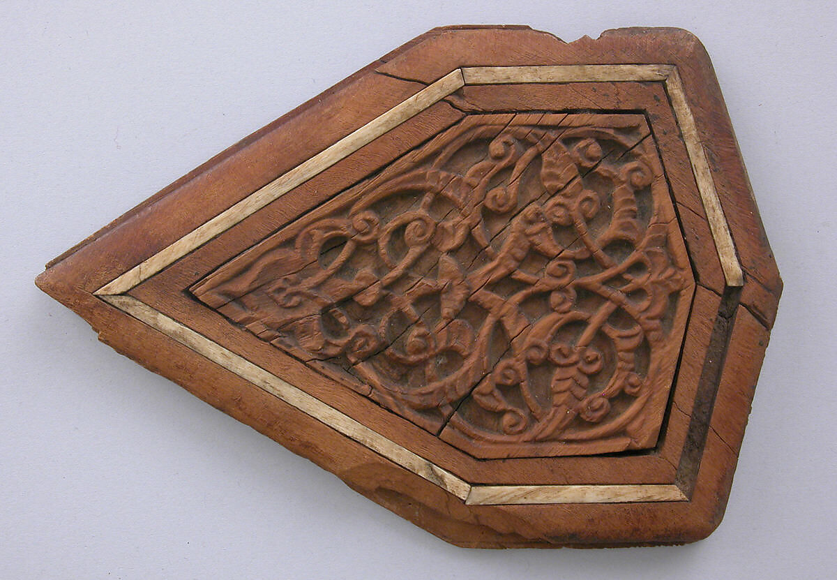 Panel, Wood; carved, inlaid with ivory or bone 