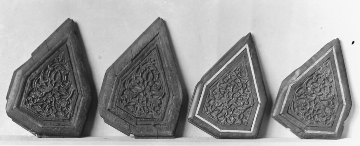 Panel, Wood; carved, inlaid with ivory or bone