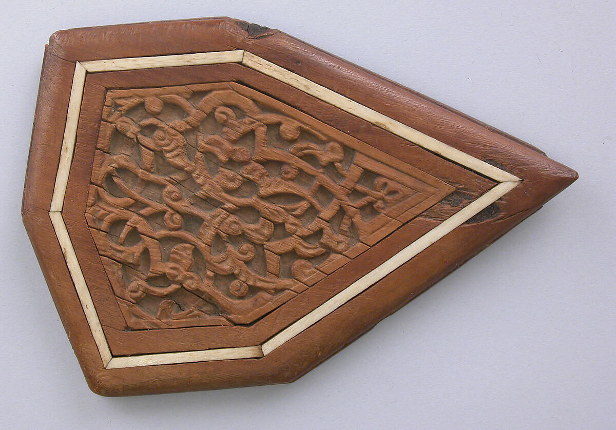 Panel, Wood; carved, inlaid with ivory or bone 