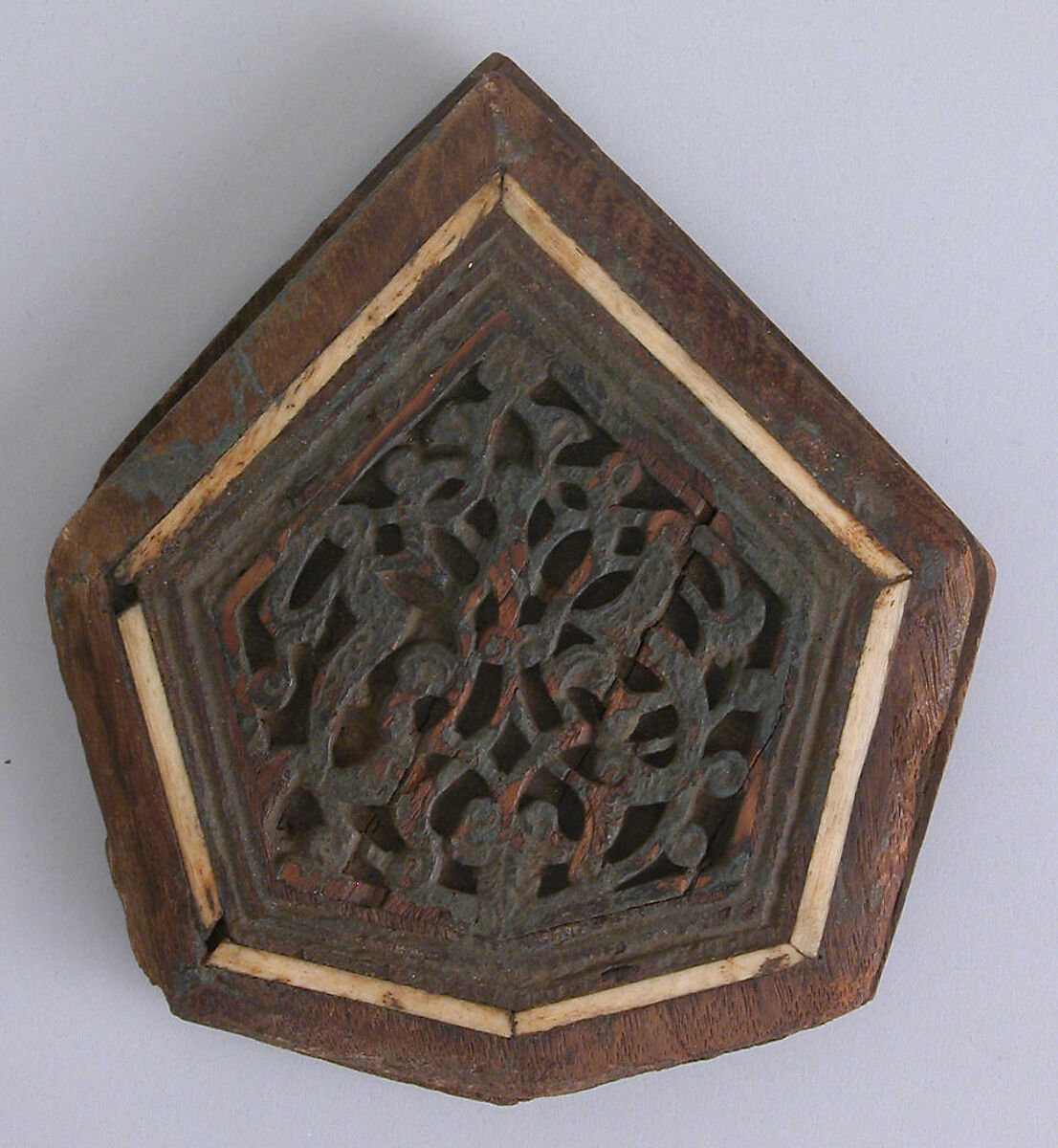Panel, Wood; carved, inlaid with ivory or bone 