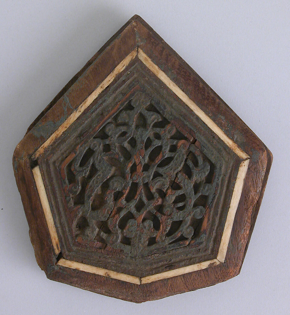 Panel, Wood; carved, inlaid with ivory or bone 