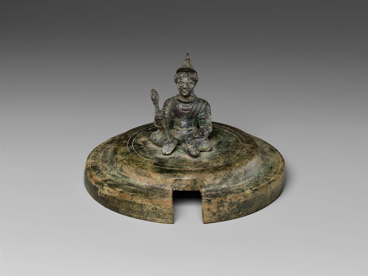 Lid with Seated Male Figure, Bronze, Pakistan (ancient region of Gandhara) 