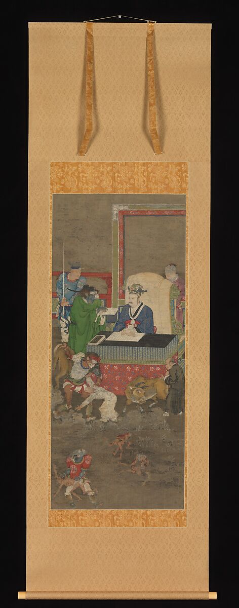 Ten Kings of Hell, Jin Chushi (Chinese, active late 12th century), One of five of a set of ten hanging scrolls; ink and color on silk, China