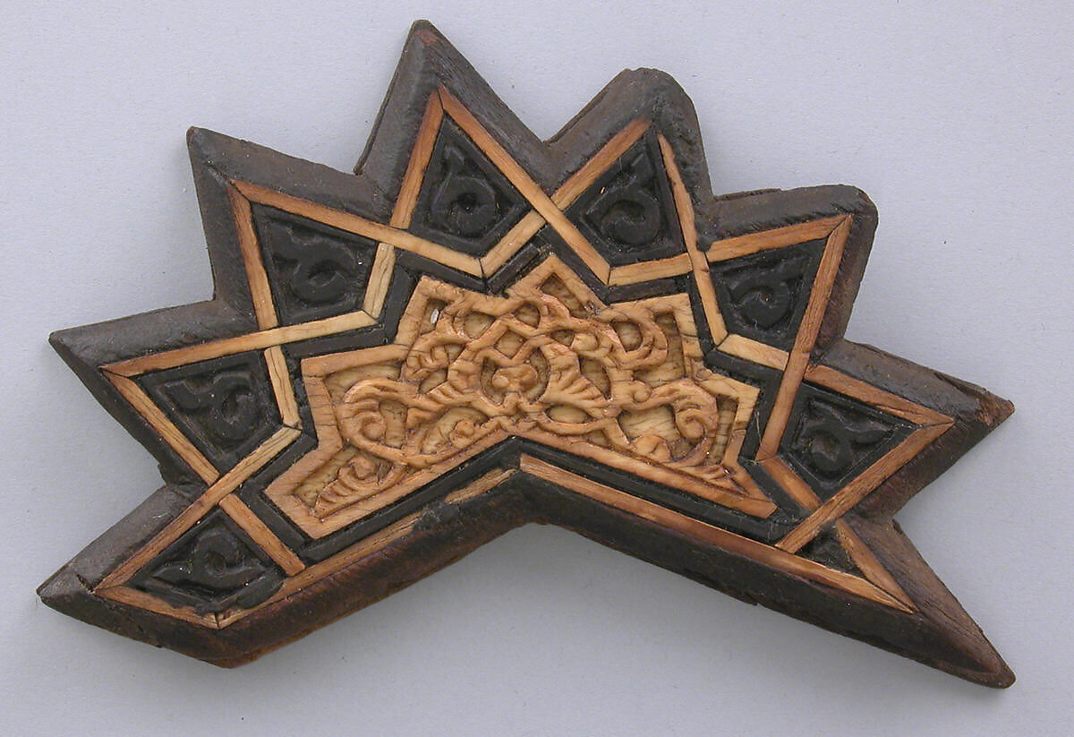 Panel, Wood; inlaid with carved and plain ivory and ebony 