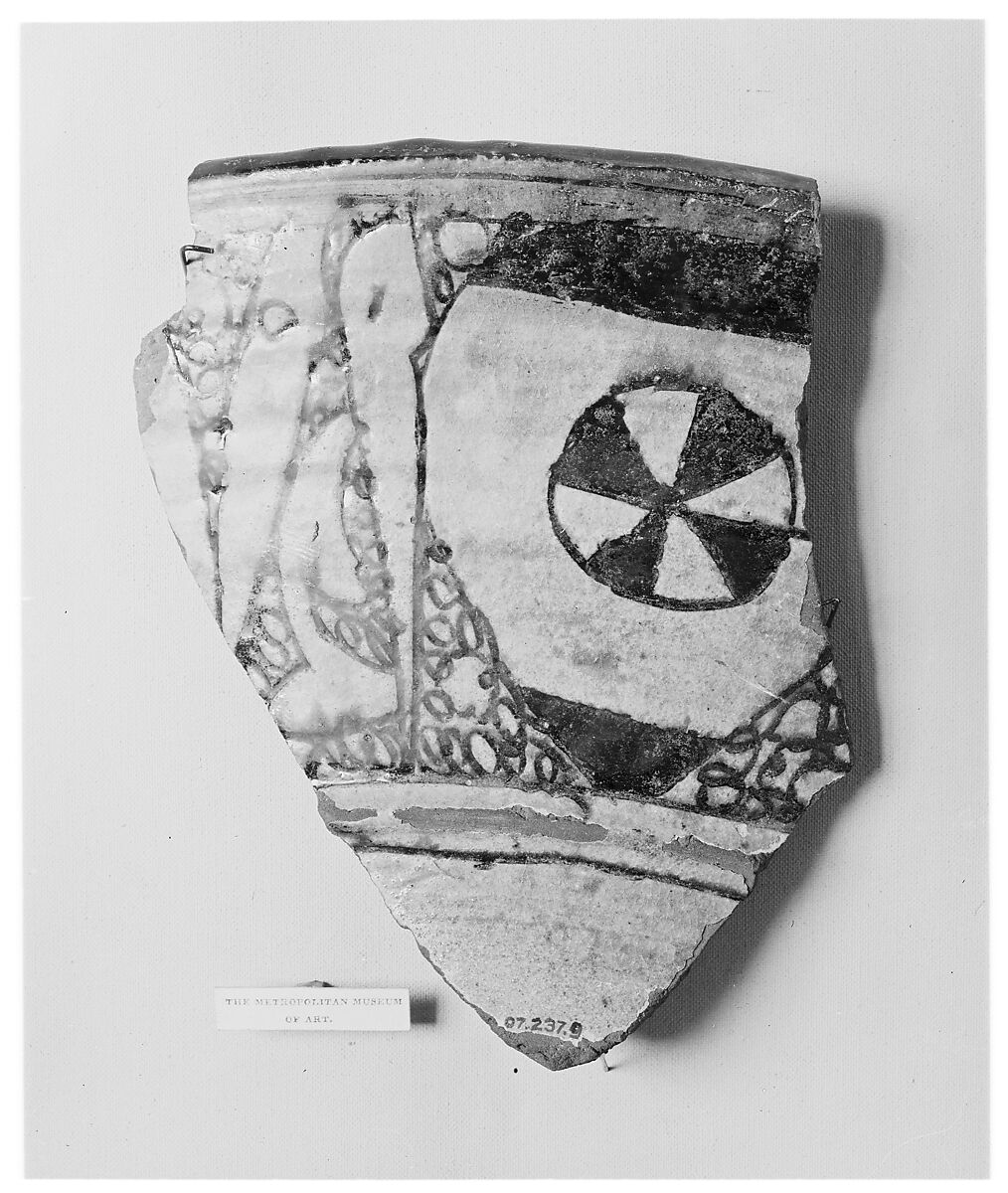 Ceramic Fragment, Earthenware; incised decoration through a white slip and coloring under transparent glaze