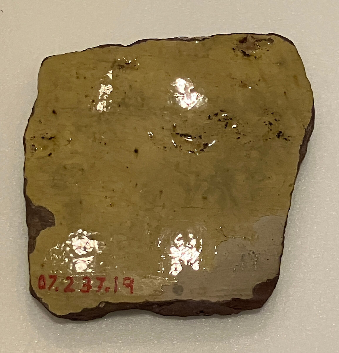 Ceramic Fragment, Earthenware; incised decoration through a white slip and coloring under transparent glaze
