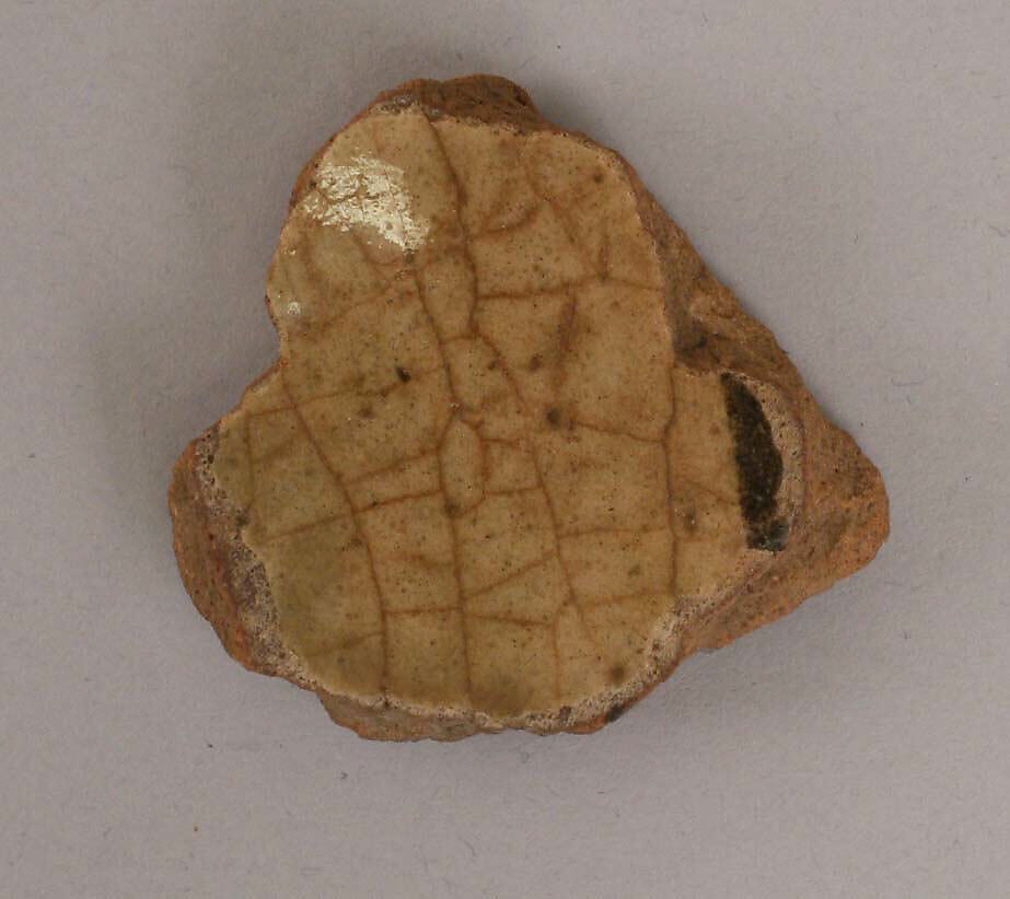 Ceramic Fragment, Earthenware; painted blue and black under clear transparent glaze, white slip