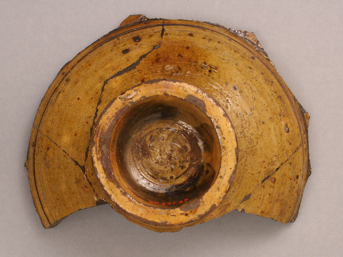 Fragment of a Bowl, Earthenware; incised decoration through white slip and coloring under transparent glaze