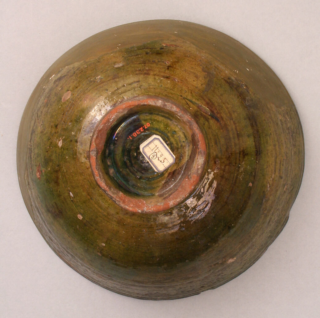 Fragment of a Bowl, Earthenware; incised decoration through a white slip and coloring under transparent glaze