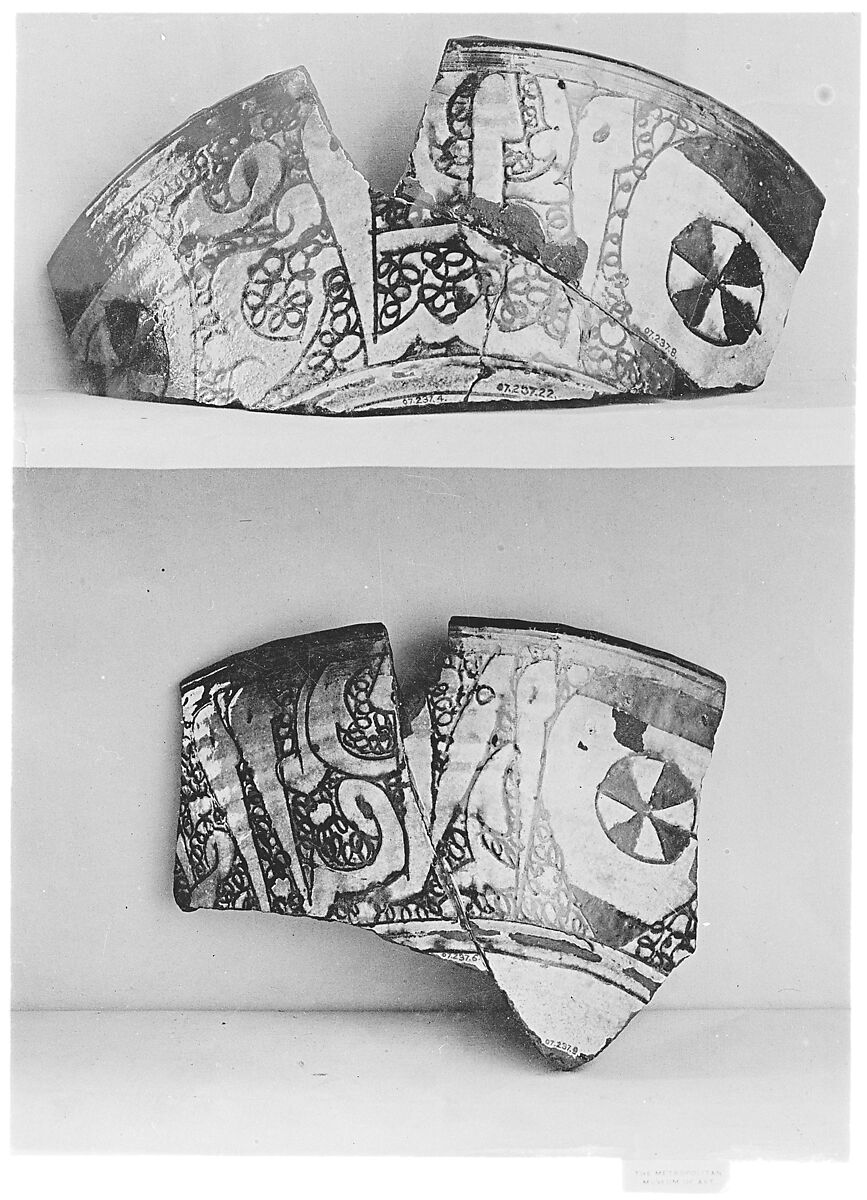 Fragmentary Bowl, Earthenware; incised decoration through a white slip and coloring under transparent glaze