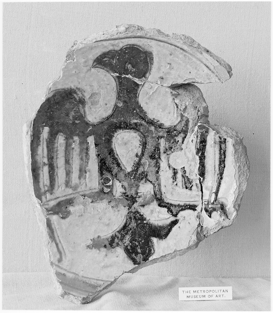 Ceramic Fragment, Earthenware; incised decoration through a white slip and coloring under transparent glaze