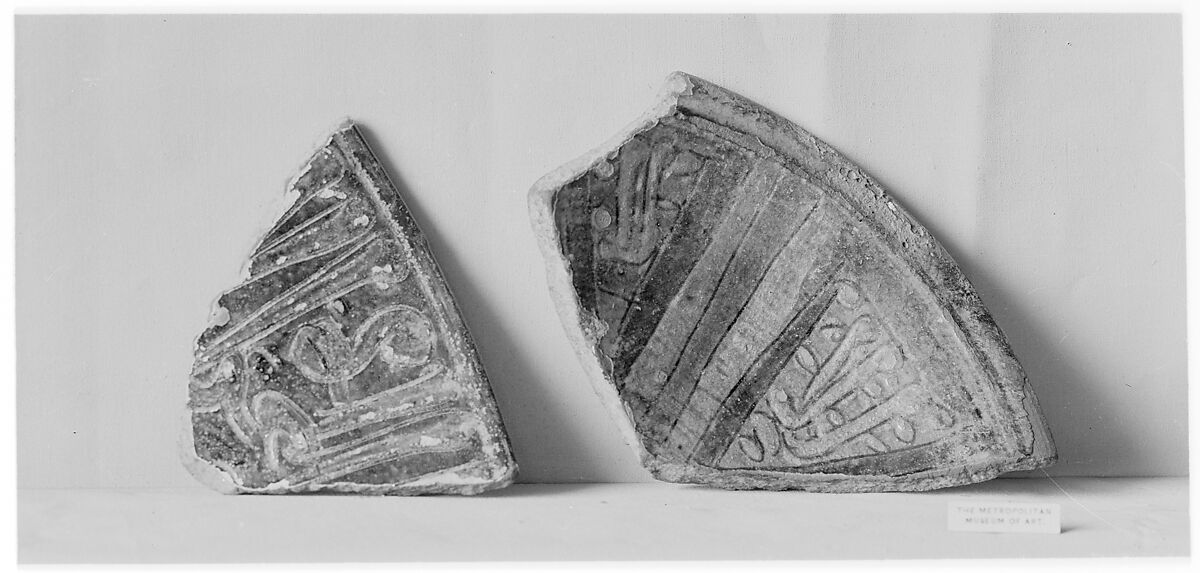 Ceramic Fragment, Earthenware; yellow decoration on rust-colored ground under transparent glaze