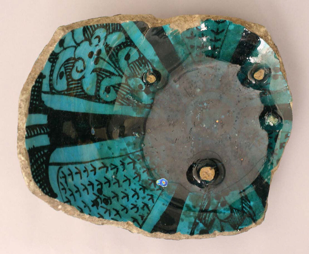 Fragment of a Bowl, Stonepaste; black under transparent turquoise glaze, white slip 