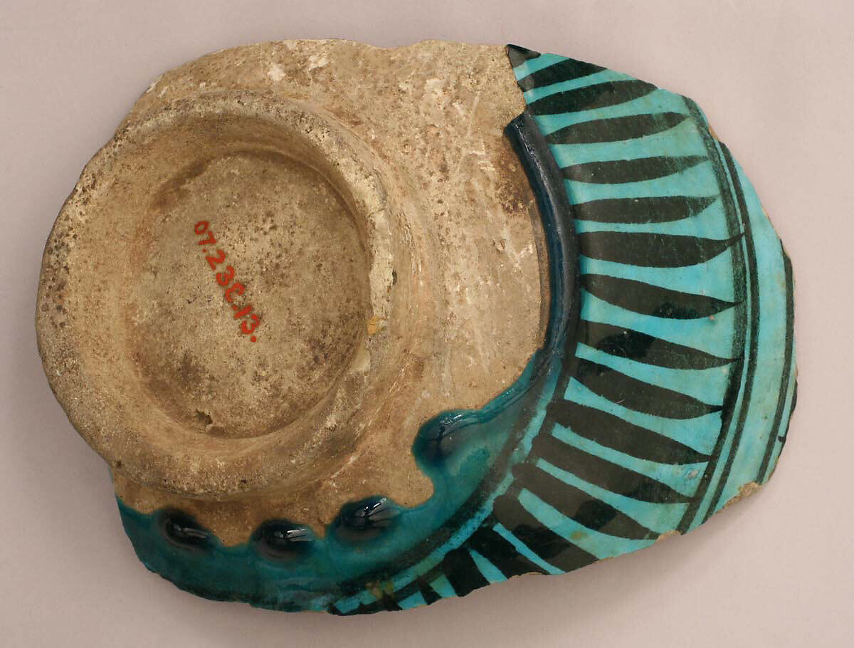 Fragment of a Bowl, Stonepaste; black under transparent turquoise glaze, white slip